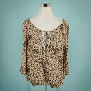 Rebecca Taylor Size 8 Leopard Cheetah Animal Print Tie Ruffle 3/4 Sleeve Top